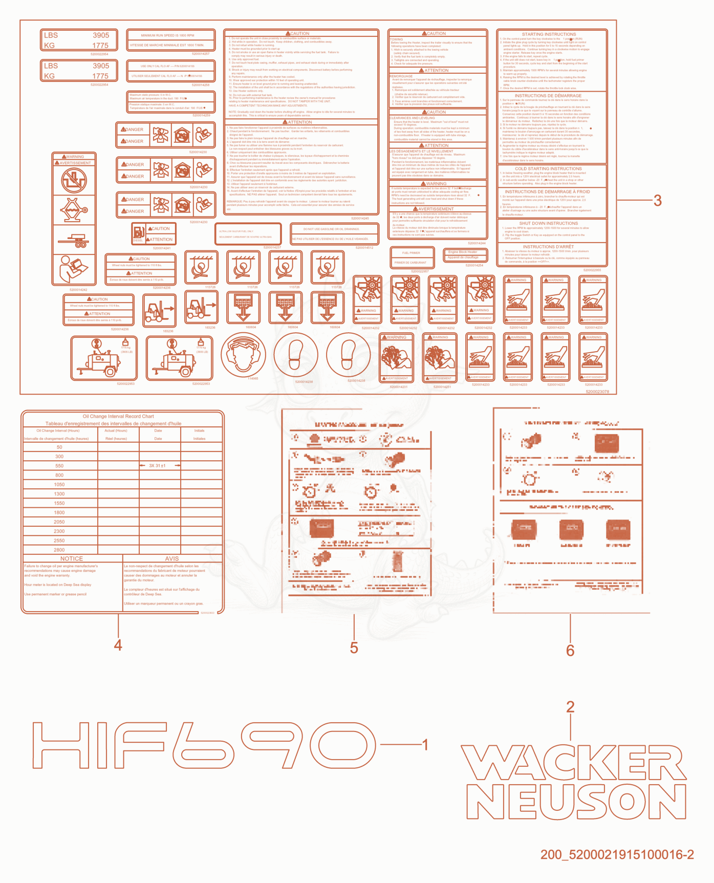 Despiece del Labels de una máquina Wacker Neuson HIF690, con globos numerados