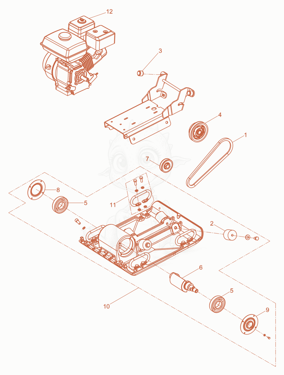 Exploded parts diagram of the Vibration Plate cpl. of a Wacker Neuson MP20, with numbered balloons