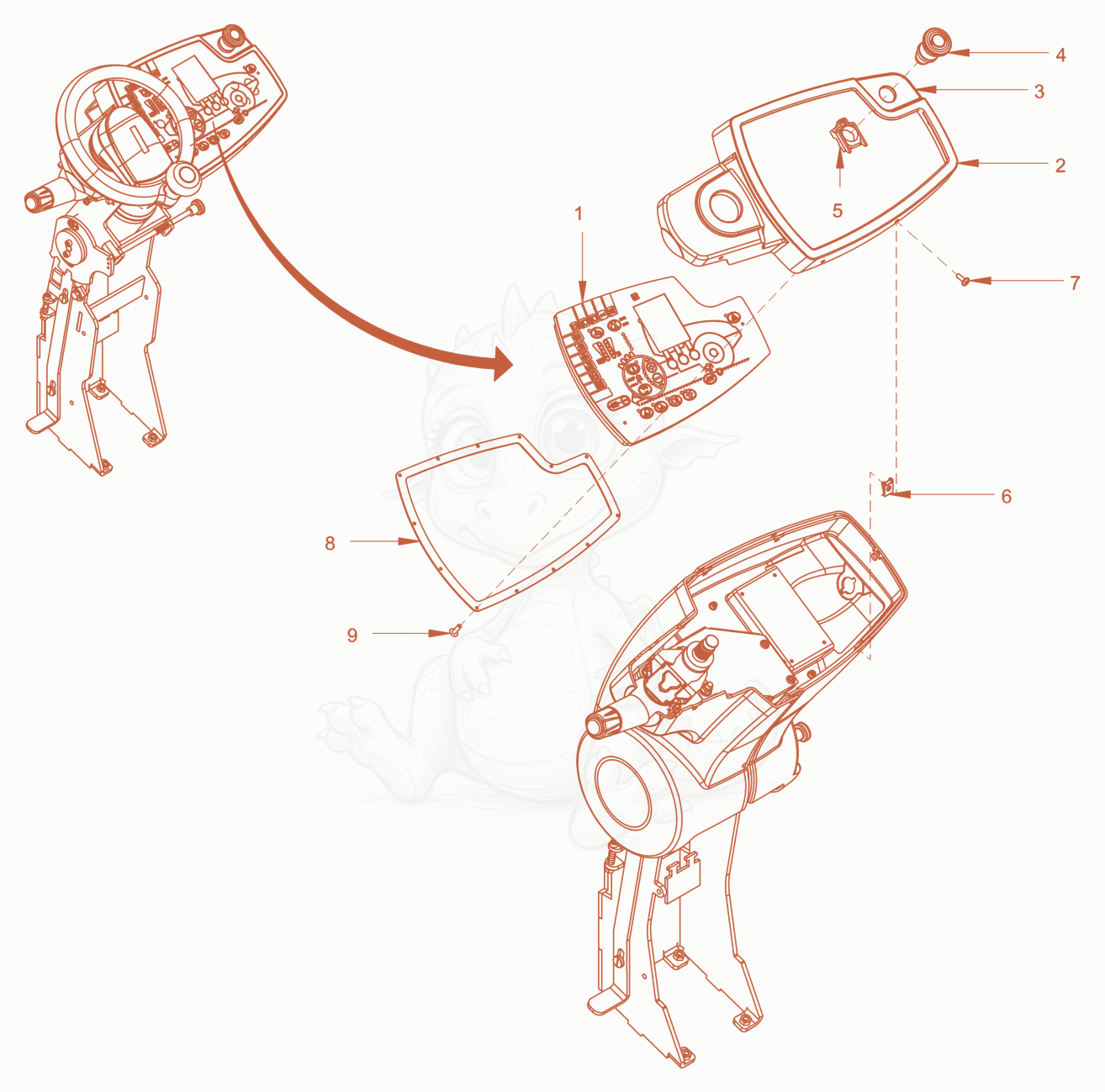 Exploded parts diagram of the instrument panel of a Wacker Neuson RC110PUSCAB, with numbered balloons