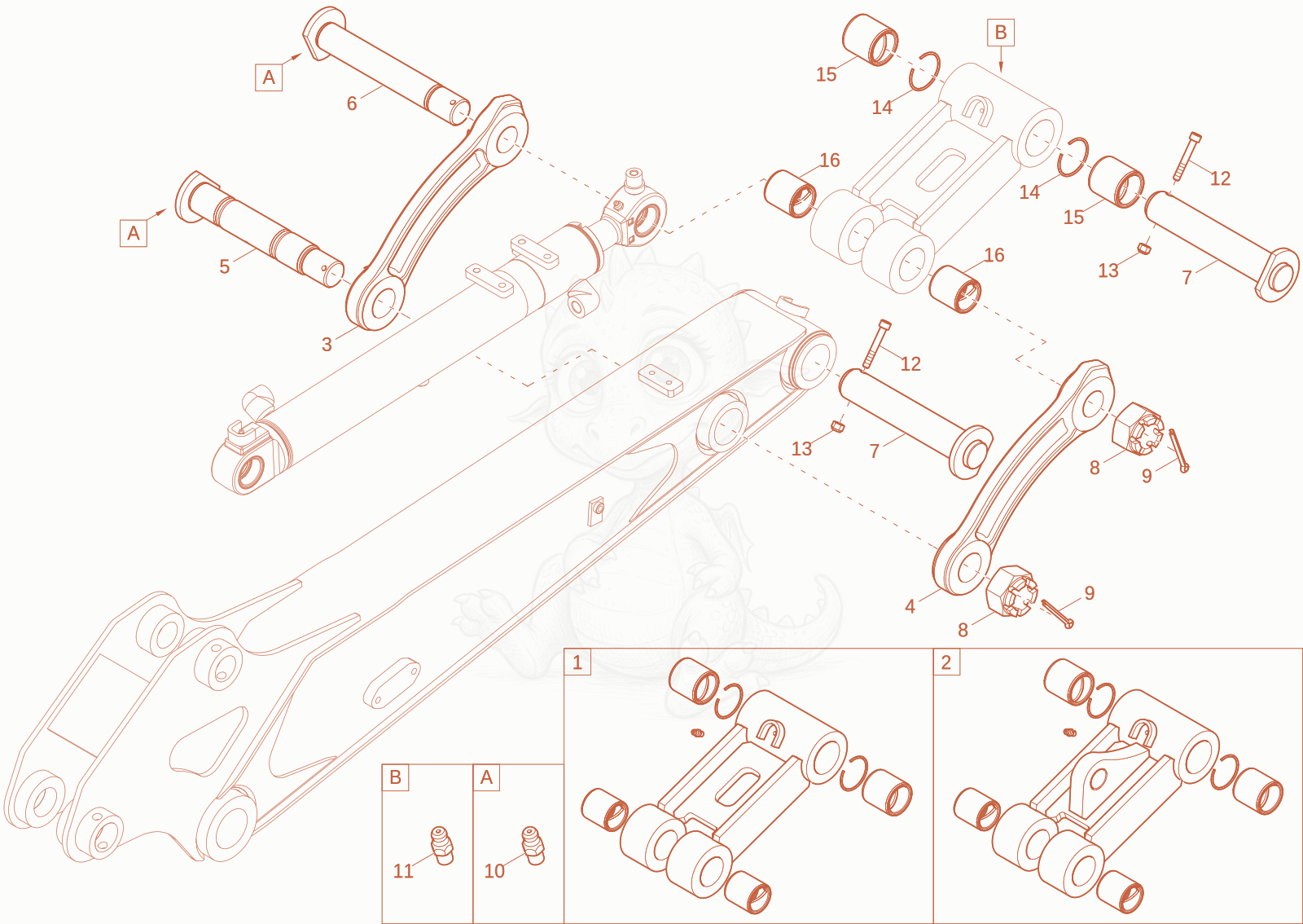 Exploded parts diagram of the support of a Wacker Neuson ET25-2, with numbered balloons