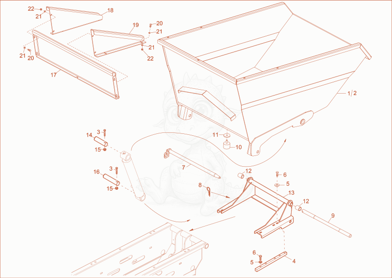Exploded parts diagram of the skip of a Wacker Neuson DT05, with numbered balloons