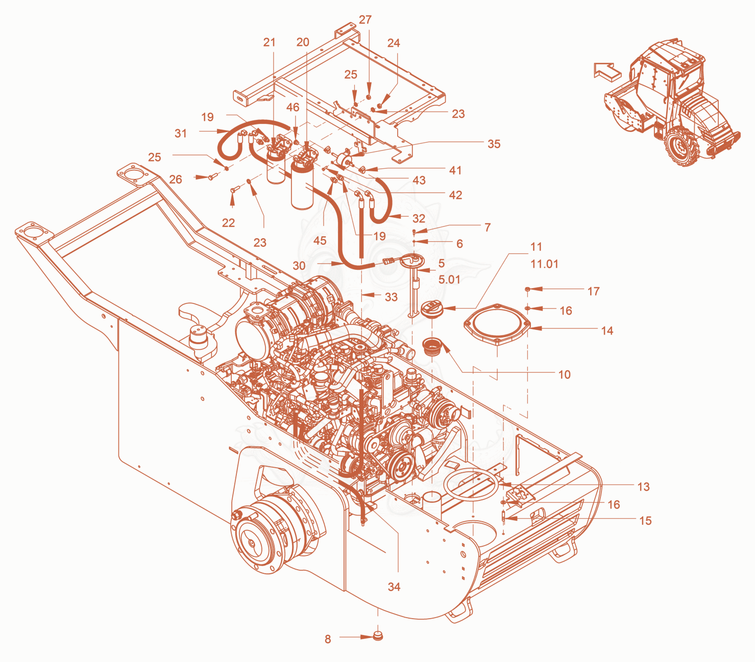 Exploded parts diagram of the Fuel System of a Wacker Neuson RC70VOUS, with numbered balloons