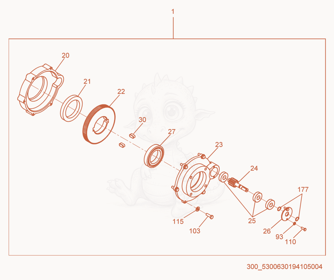 Exploded parts diagram of the Gearbox cpl. of a Wacker Neuson RS600, with numbered balloons