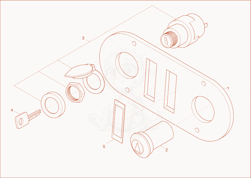 Exploded parts diagram of the ignition lock - plate of a Wacker Neuson 5001, with numbered balloons