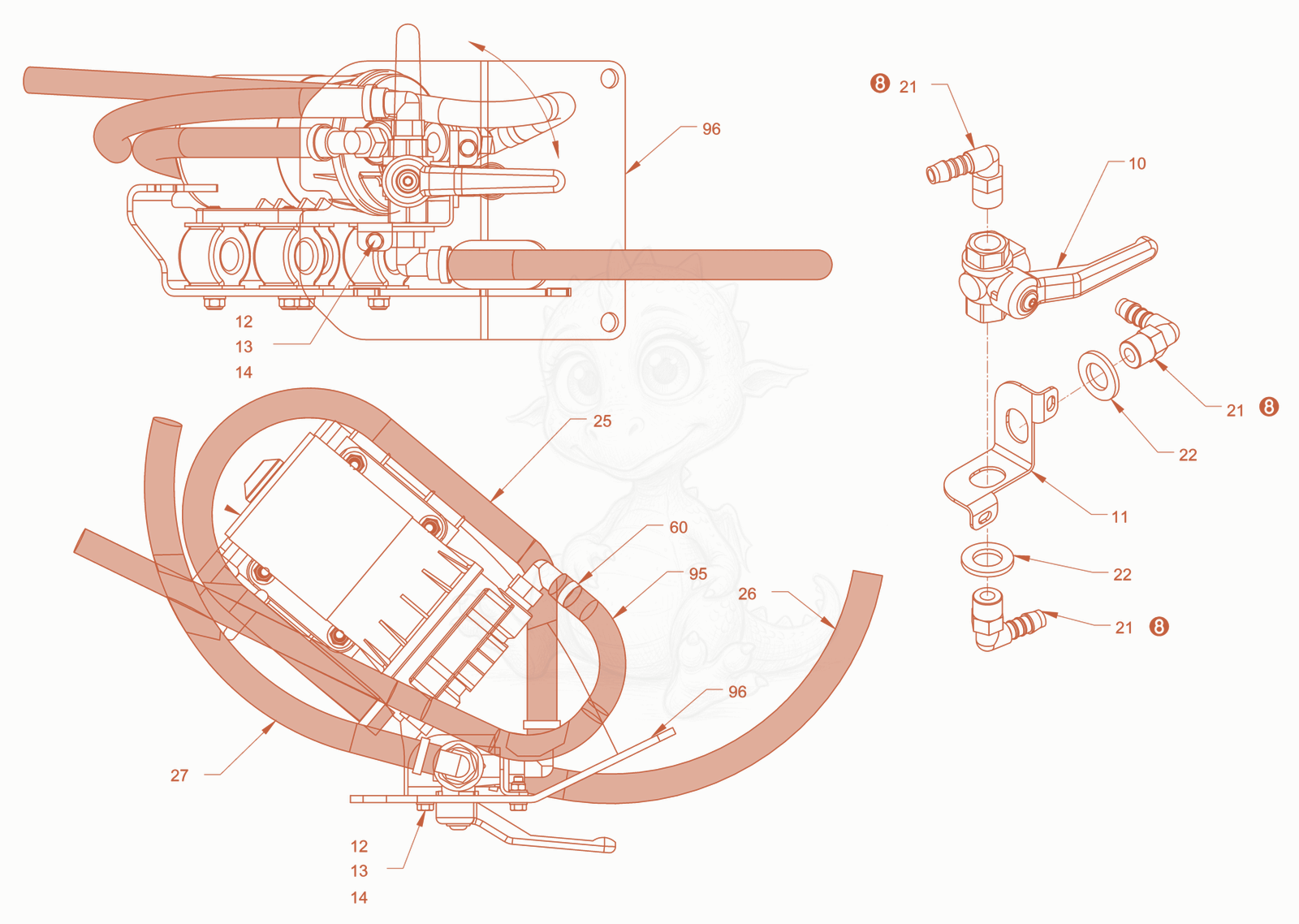 Exploded parts diagram of the antifreezing device of a Wacker Neuson RD45-140CUS, with numbered balloons