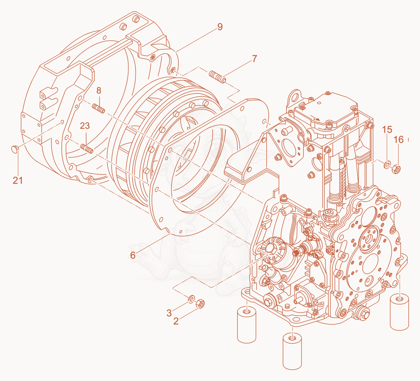 Exploded parts diagram of the Coupling housing of a Wacker Neuson DPU6555HE, with numbered balloons