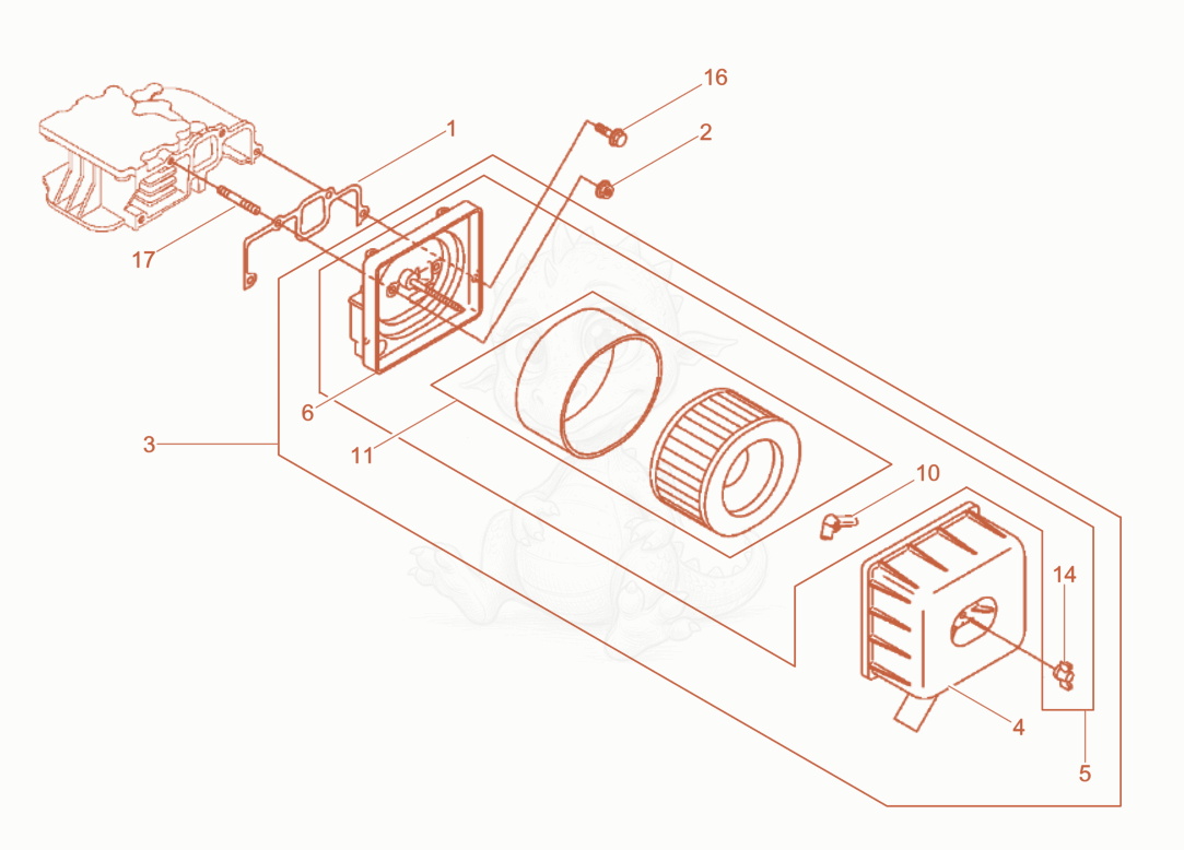 Exploded parts diagram of the Air Cleaner of a Wacker Neuson DPU45YEHUS, with numbered balloons