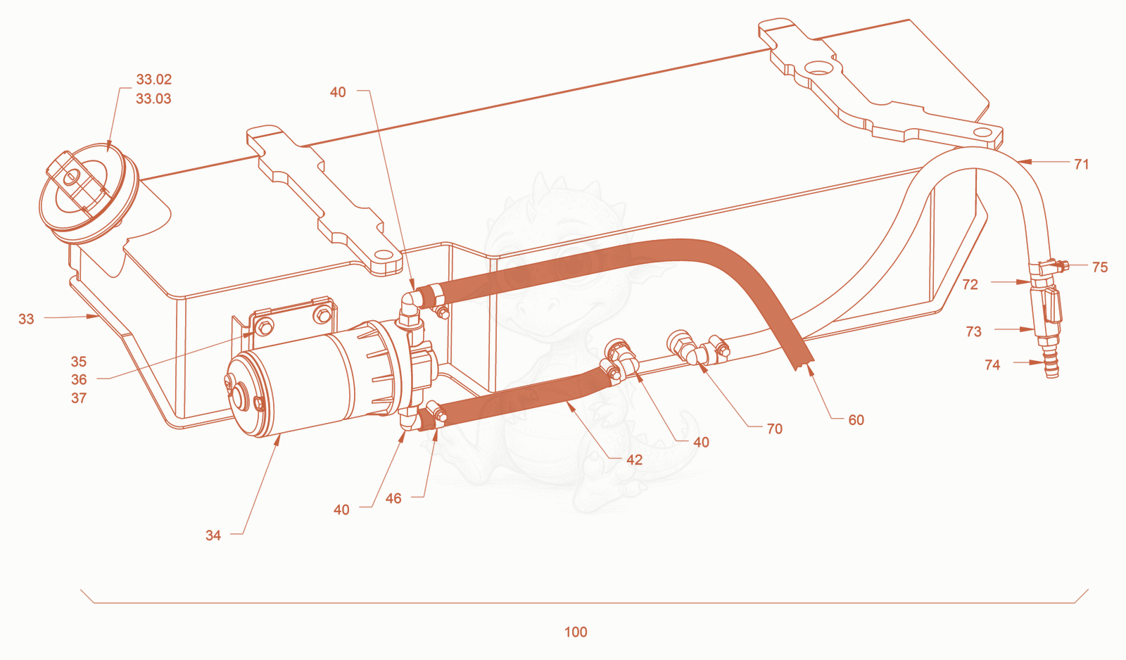 Exploded parts diagram of the additive sprinkling of a Wacker Neuson RD24-100C, with numbered balloons