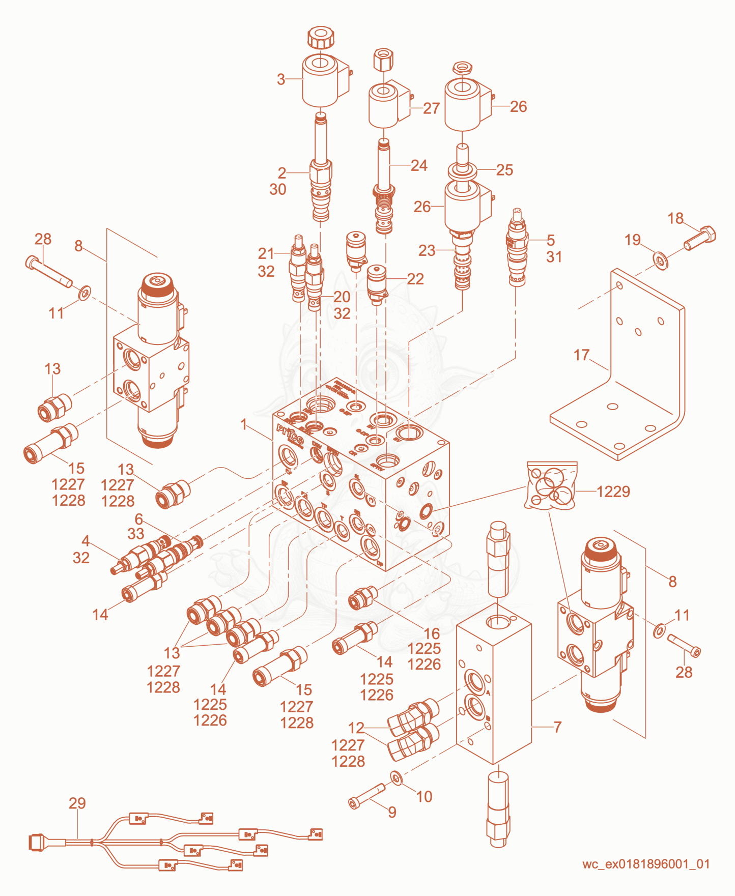 Exploded parts diagram of the Hydraulic Manifold of a Wacker Neuson RT56-SC2, with numbered balloons