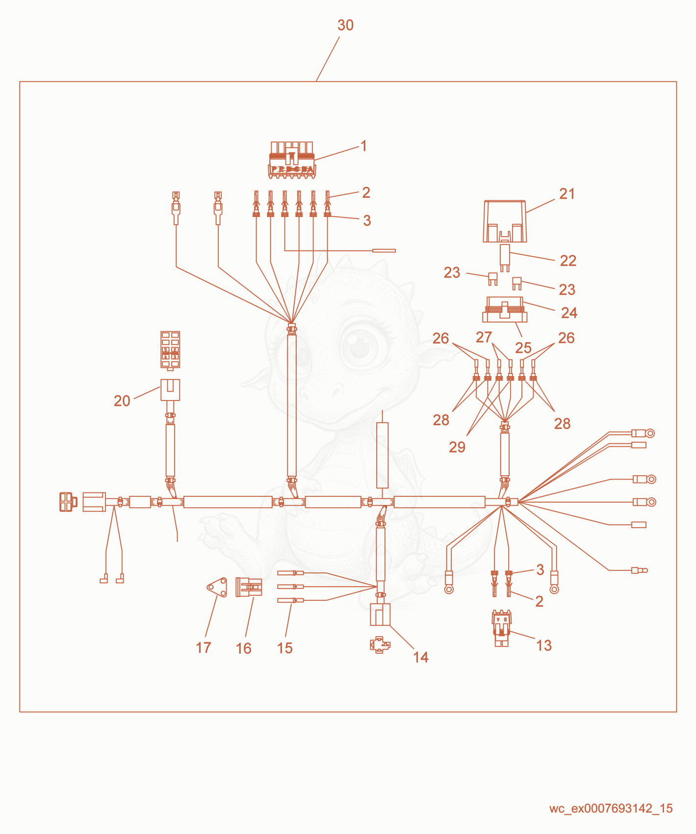 Exploded parts diagram of the Main Wiring Harness of a Wacker Neuson RD11A, with numbered balloons