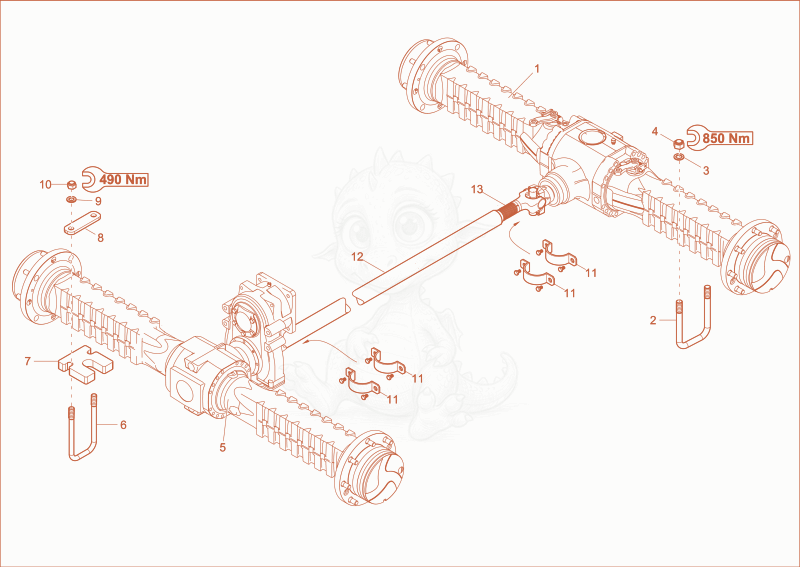 Despiece del AXLE de una máquina Wacker Neuson 6001, con globos numerados