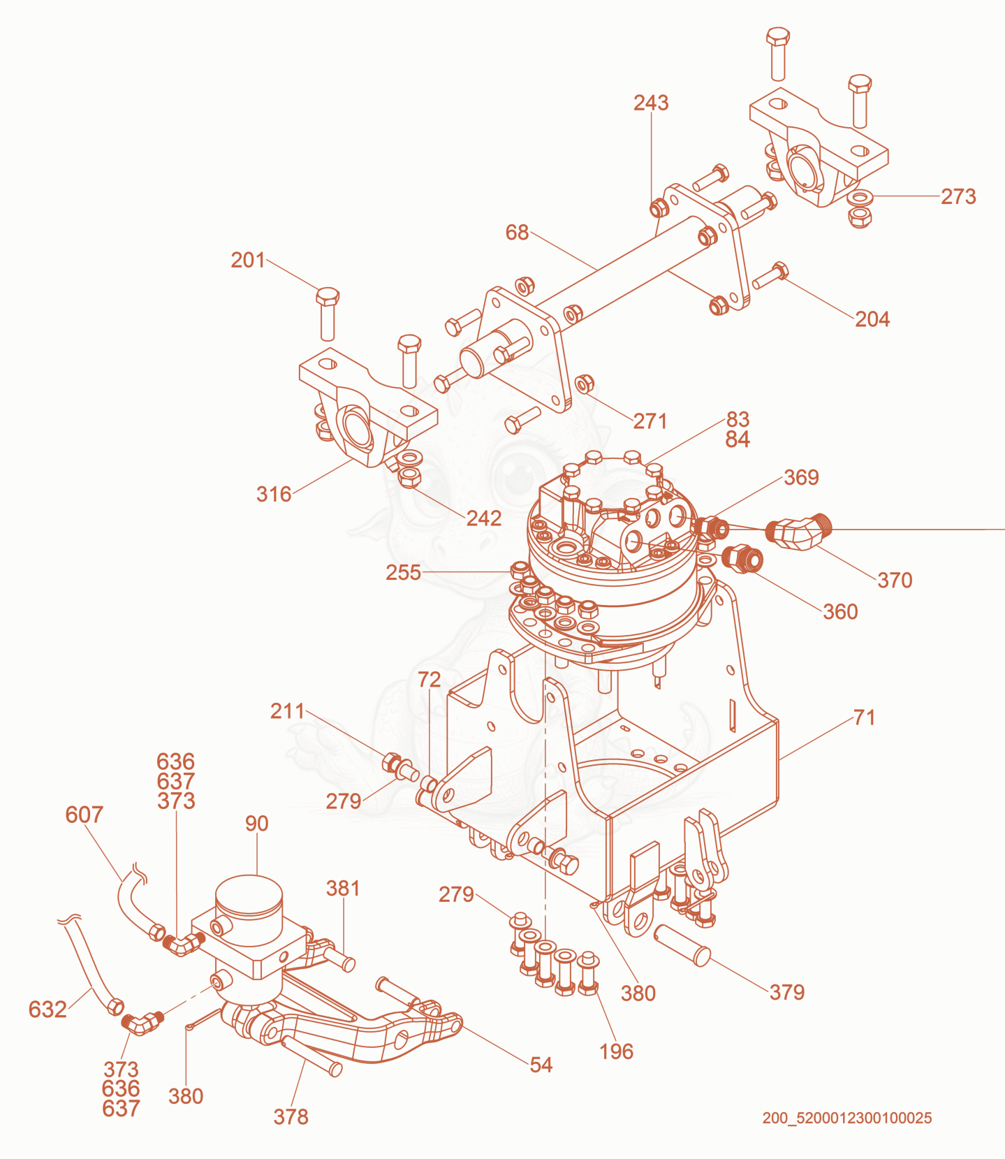 Exploded parts diagram of the Drive Motor Housing-Left of a Wacker Neuson CRT60-74L, with numbered balloons