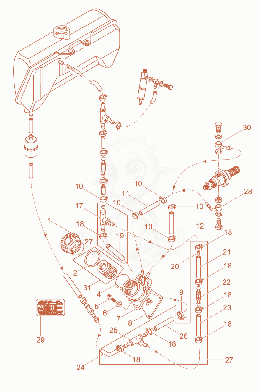 Exploded parts diagram of the Automatic shut-off mech. of a Wacker Neuson DPU6555HECS, with numbered balloons