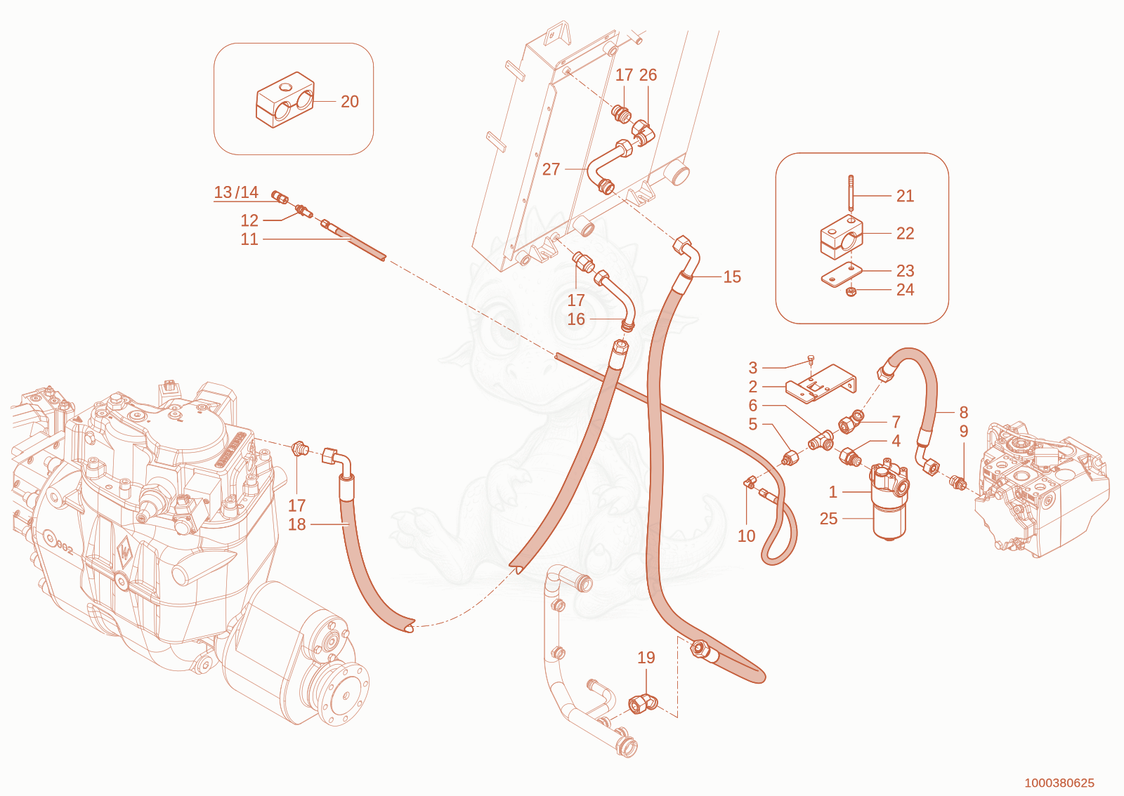 Exploded parts diagram of the Drives cycle DPF of a Wacker Neuson TH730(415-14), with numbered balloons