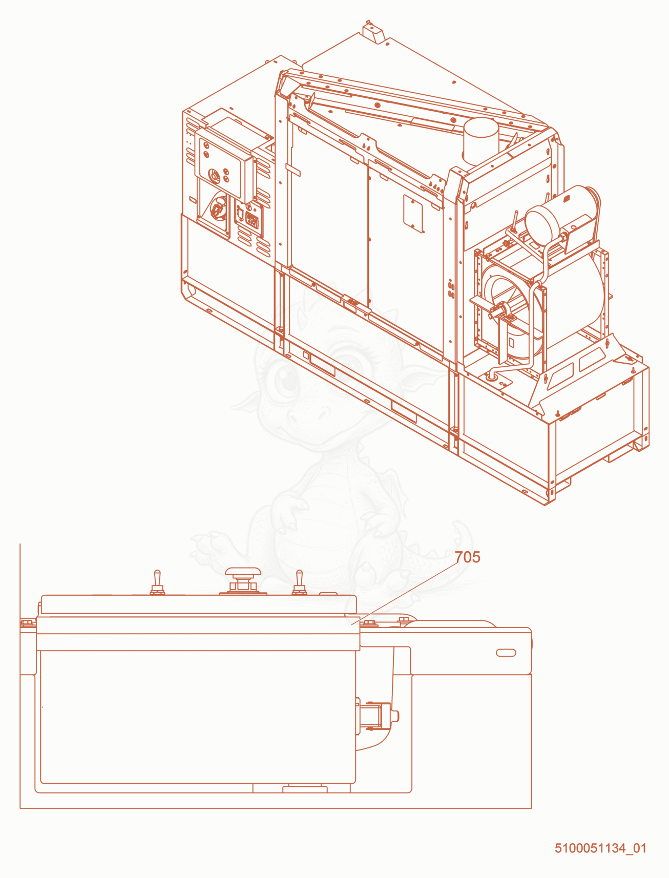 Exploded parts diagram of the Heatshield of a Wacker Neuson HI1000, with numbered balloons