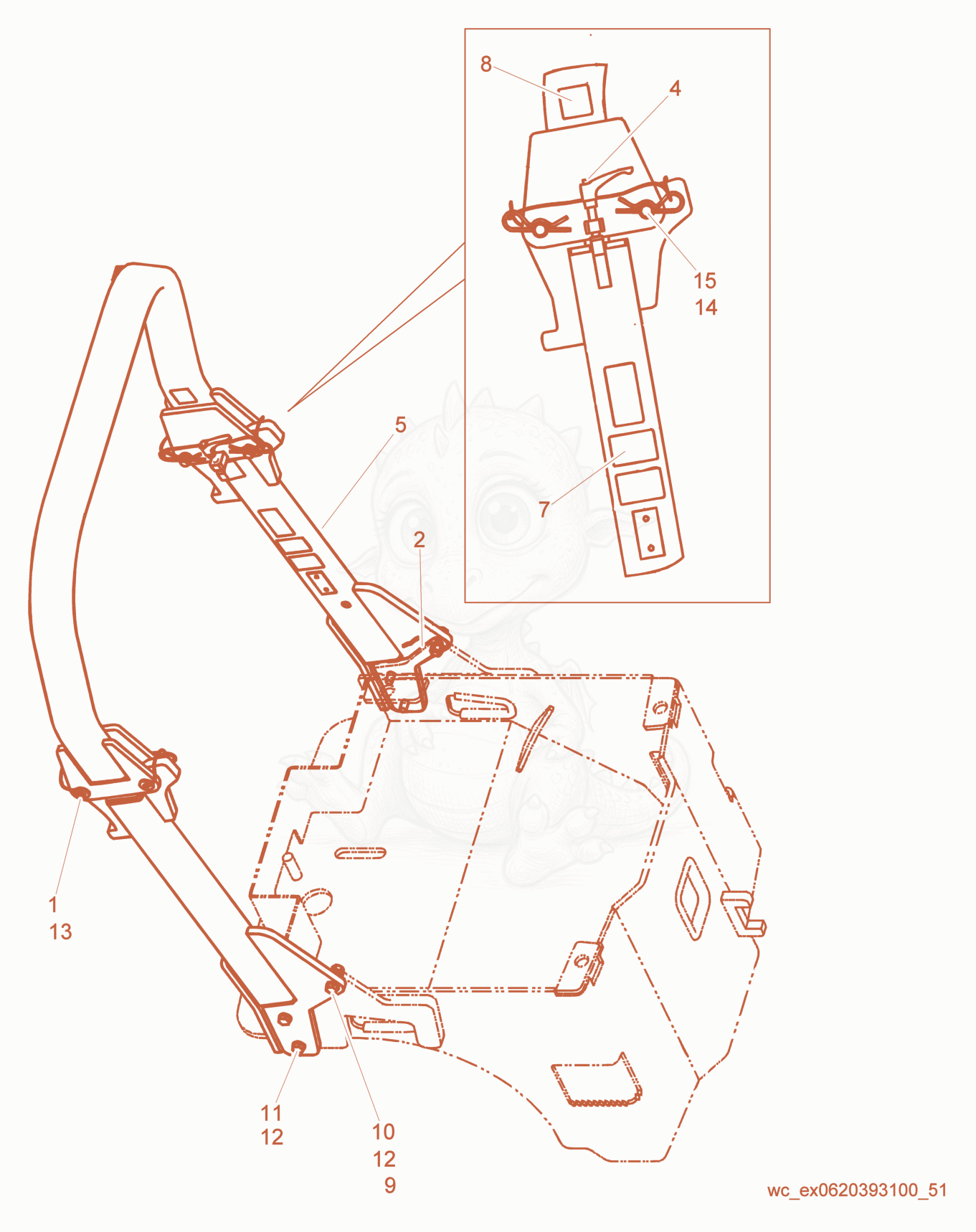 Exploded parts diagram of the ROPS Protection of a Wacker Neuson RD27-120, with numbered balloons