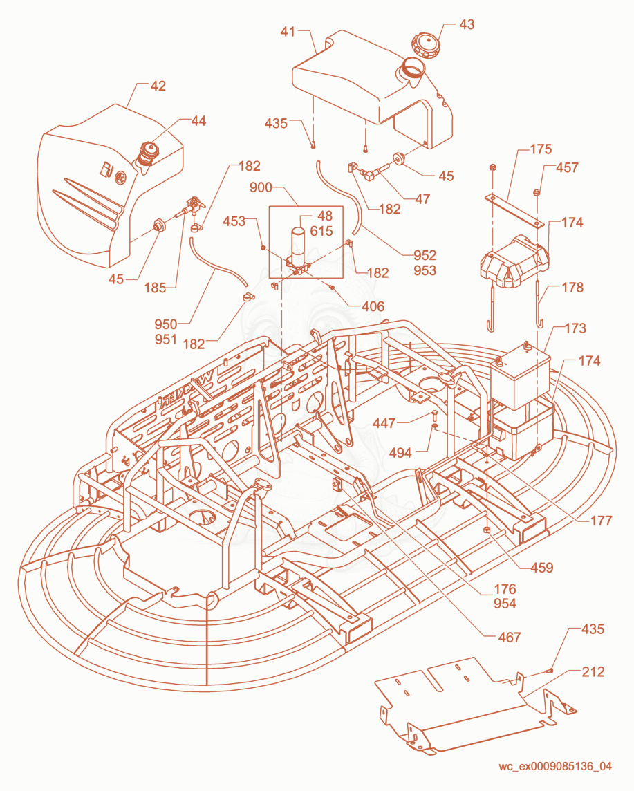 Exploded parts diagram of the Tank cpl. of a Wacker Neuson CRT48-25K-H, with numbered balloons