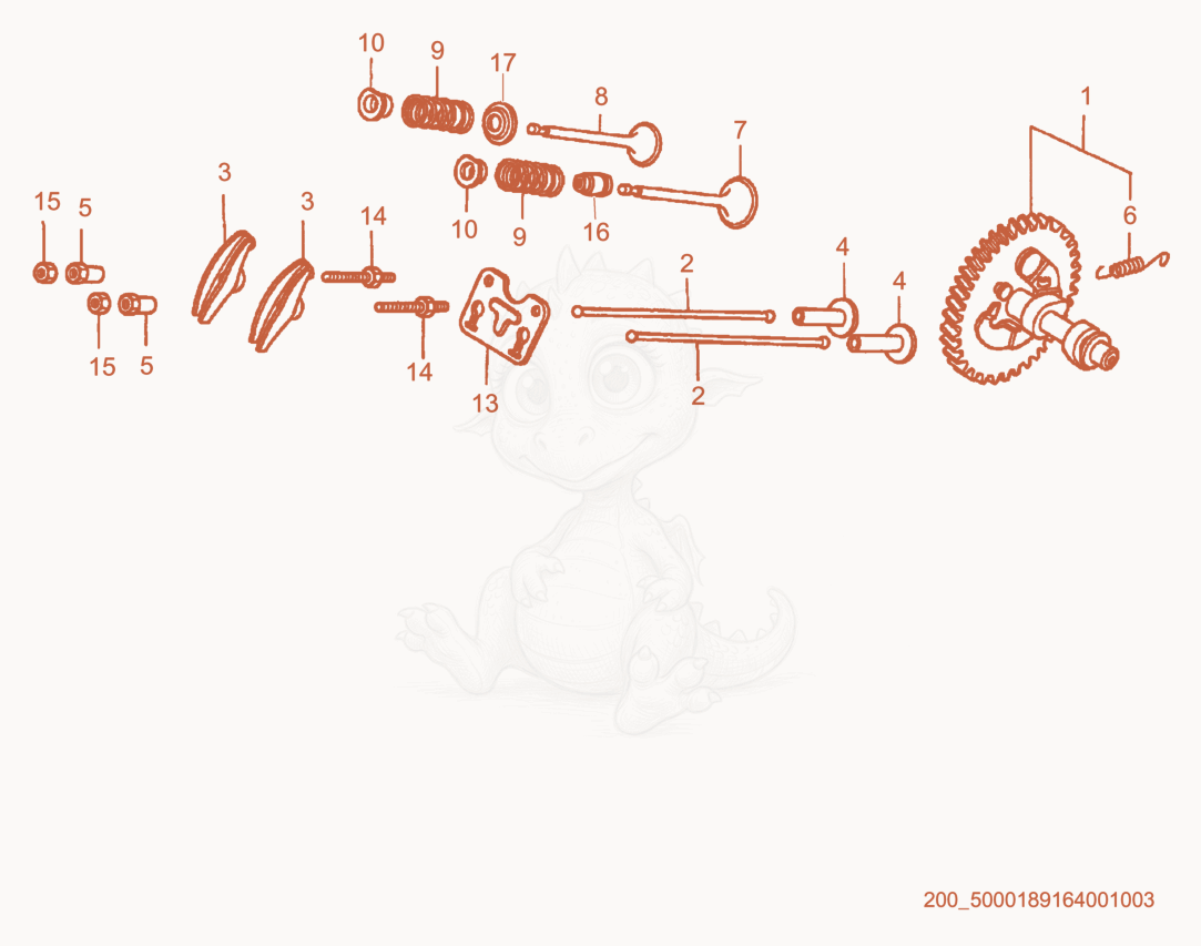 Exploded parts diagram of the Camshaft of a Wacker Neuson PT3A, with numbered balloons