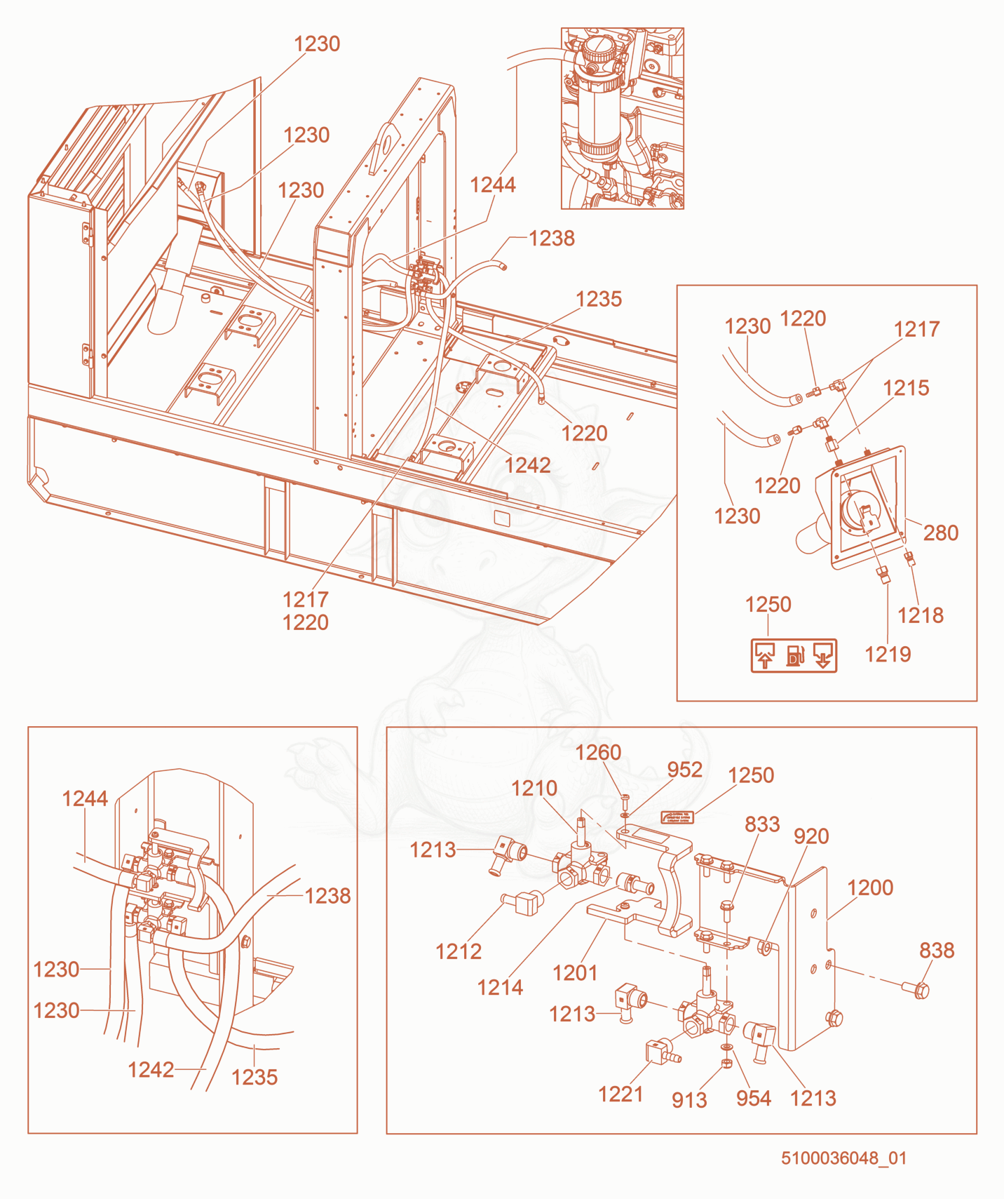 Exploded parts diagram of the Option-Fuel Quick Disconnect of a Wacker Neuson G100, with numbered balloons