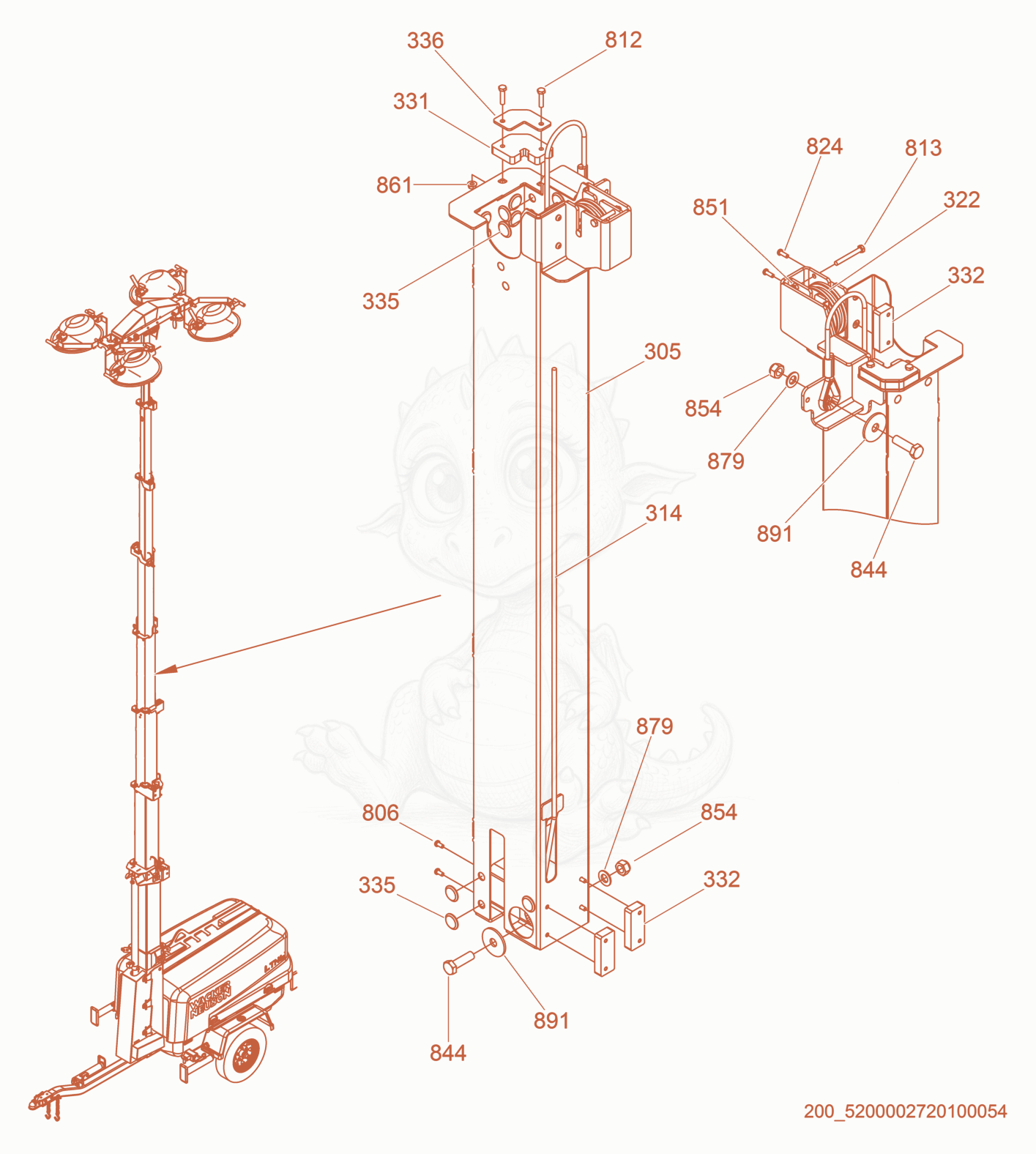 Despiece del Tower section 4 de una máquina Wacker Neuson LTN6LE-V, con globos numerados
