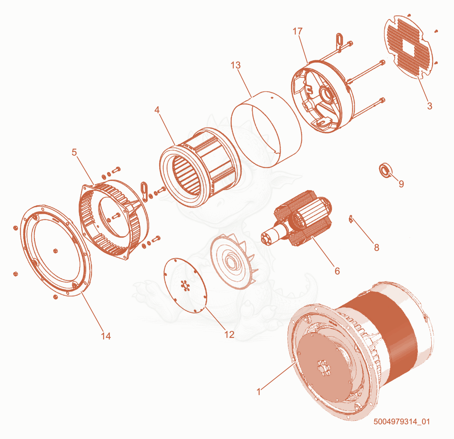 Exploded parts diagram of the Generator cpl. of a Wacker Neuson LTC4L, with numbered balloons