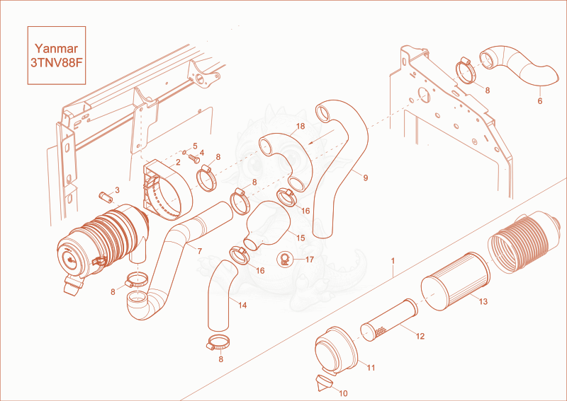 Exploded parts diagram of the air cleaner of a Wacker Neuson EZ36, with numbered balloons