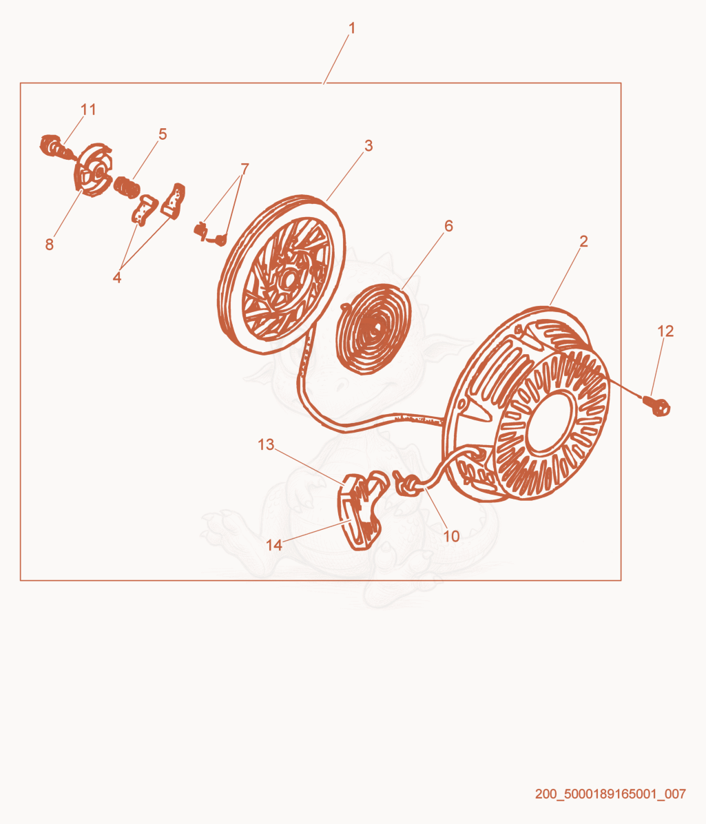 Exploded parts diagram of the Starter cpl. of a Wacker Neuson G7AI, with numbered balloons