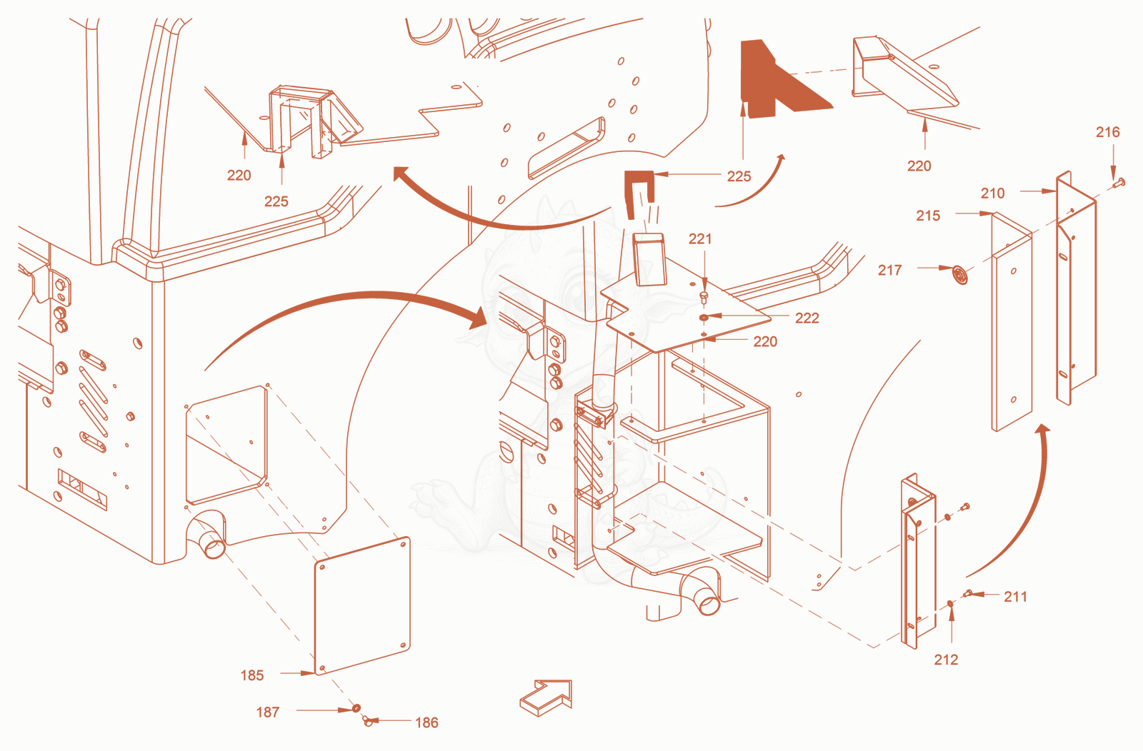 Exploded parts diagram of the canopies and covers of a Wacker Neuson RD40-130OUS, with numbered balloons