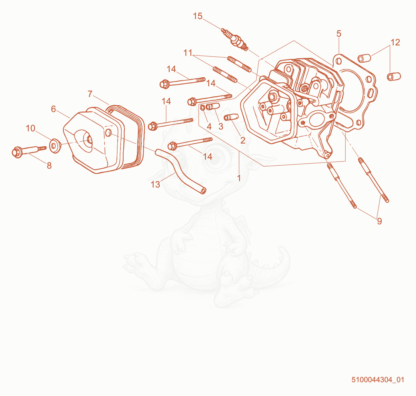Exploded parts diagram of the Cylinder Head cpl. of a Wacker Neuson GP6600A, with numbered balloons