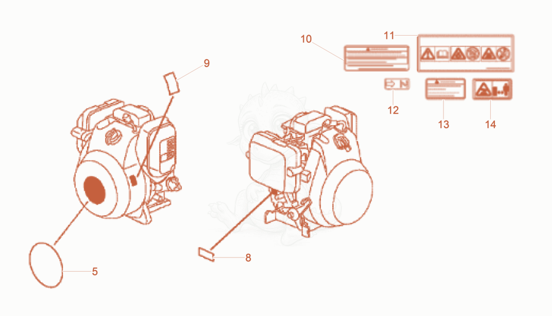 Exploded parts diagram of the Label of a Wacker Neuson BS50-4AS11INO.BSZ, with numbered balloons