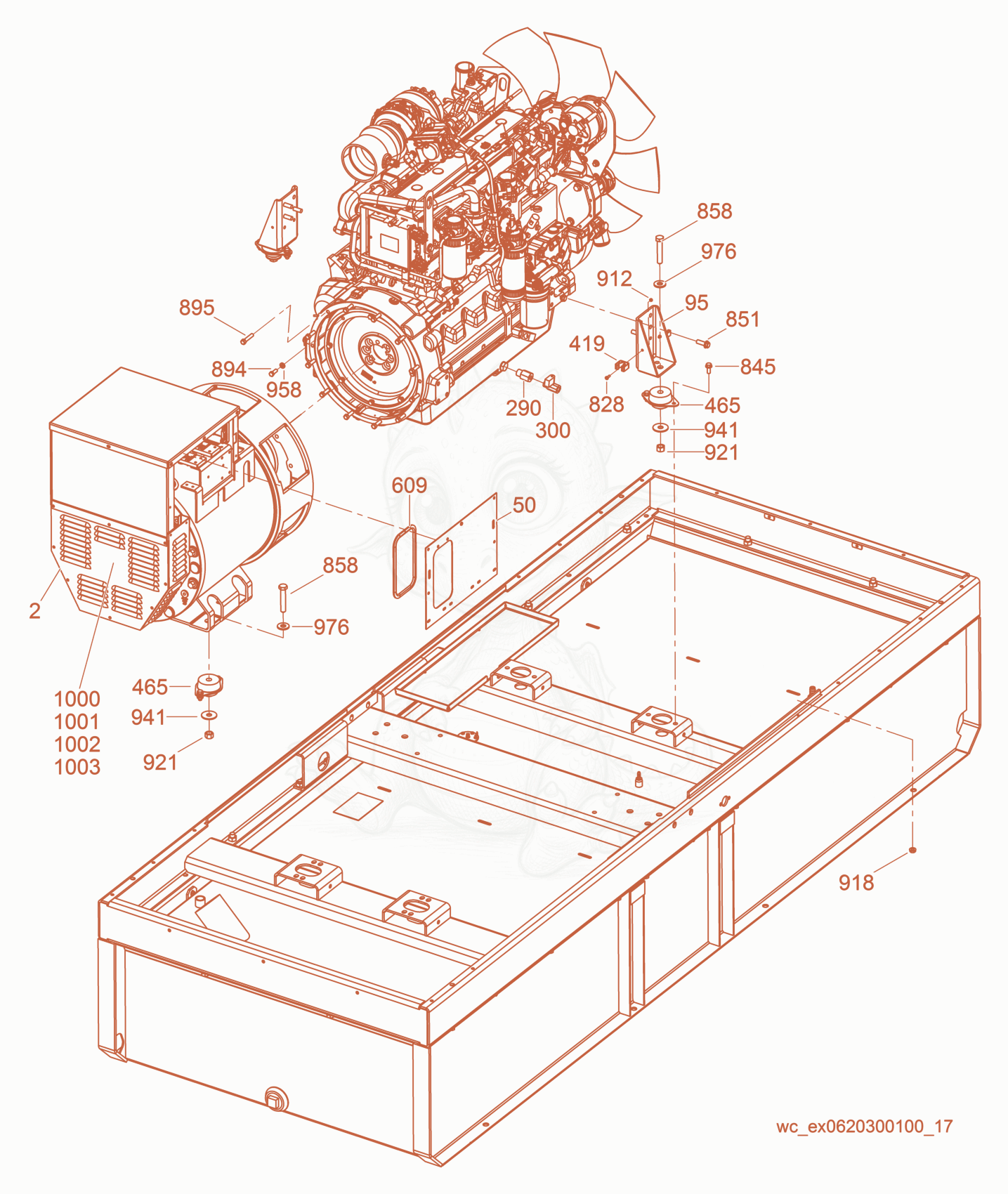 Exploded parts diagram of the Generator/Engine of a Wacker Neuson G240, with numbered balloons