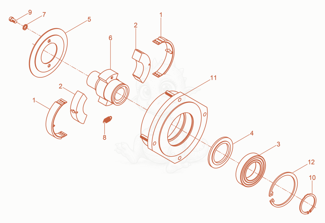 Exploded parts diagram of the Centrifugal Clutch cpl. of a Wacker Neuson BPU3545AUS, with numbered balloons