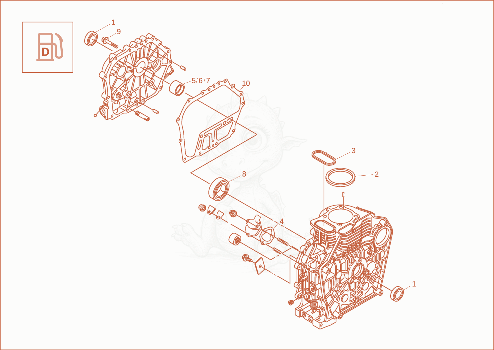Exploded parts diagram of the cylinder block of a Wacker Neuson DT08, with numbered balloons