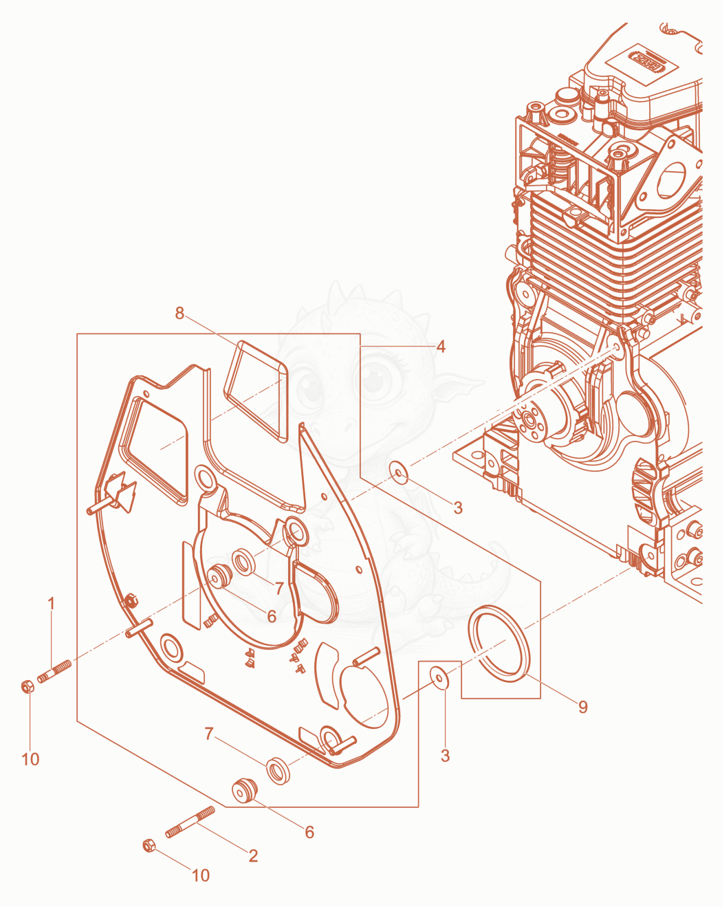 Despiece del separating plate - suction de una máquina Wacker Neuson XPUKMAT, con globos numerados
