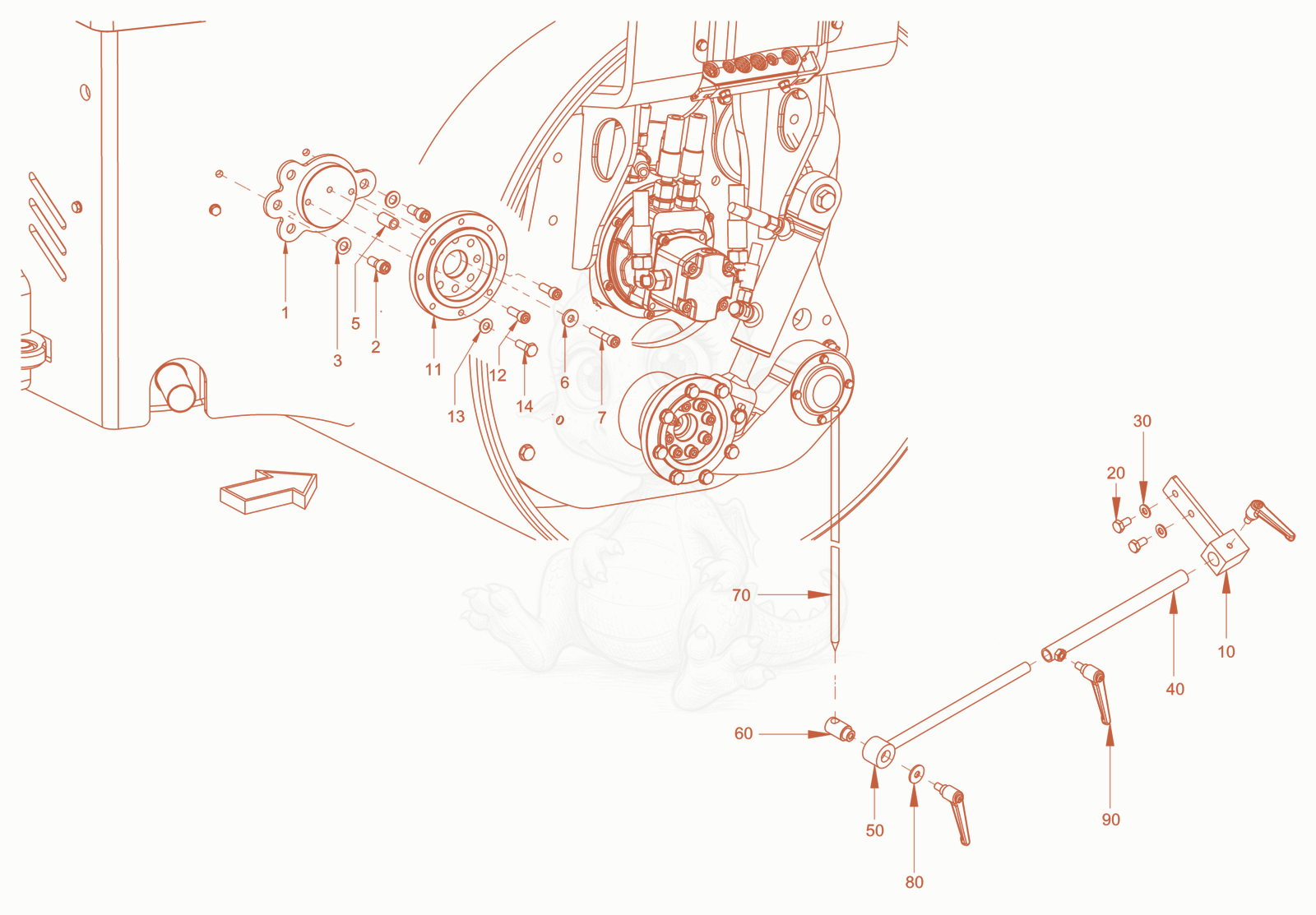 Exploded parts diagram of the edge pressing and cutting device add-on pieces of a Wacker Neuson RD40-130C.3, with numbered balloons