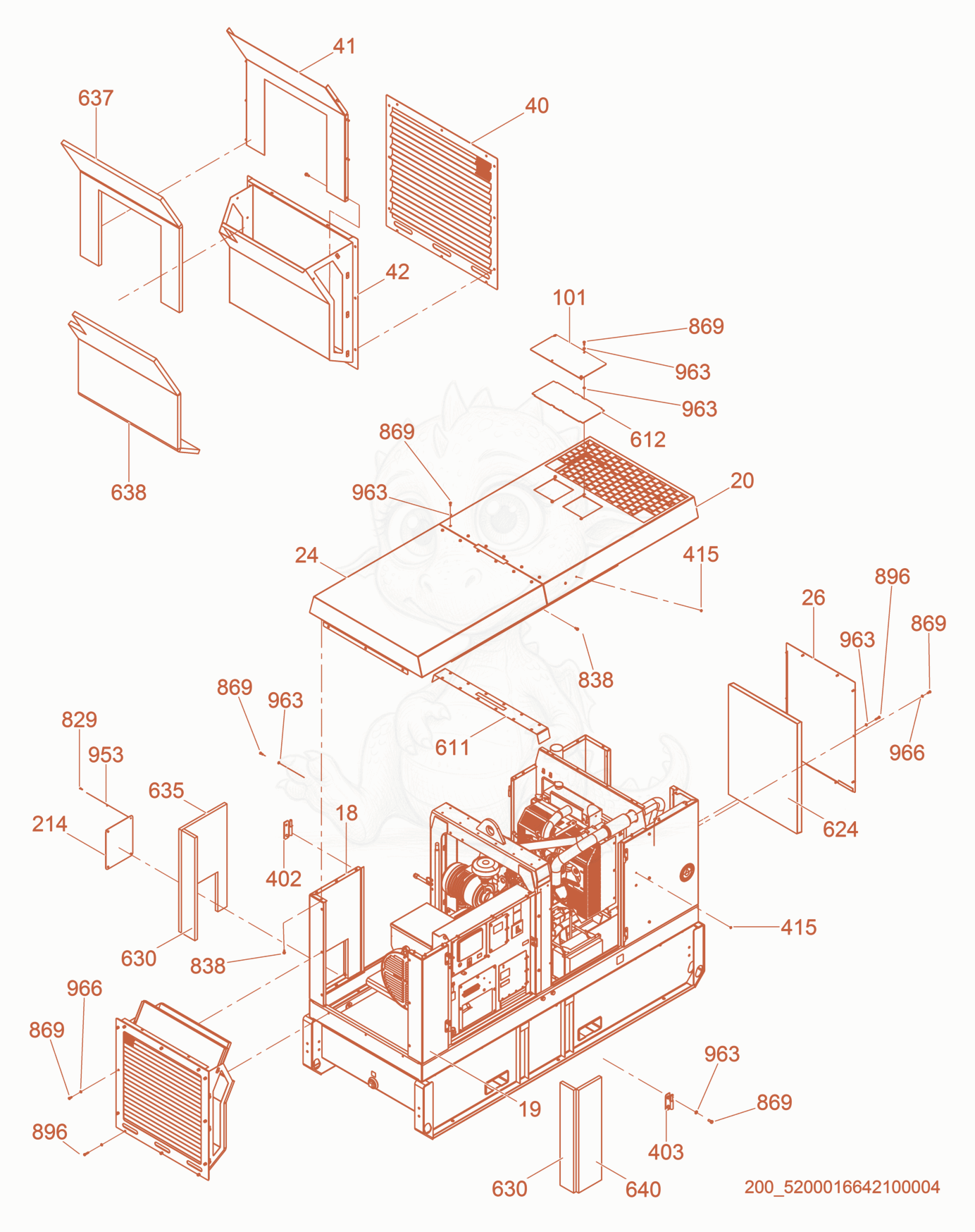Exploded parts diagram of the Enclosure cpl. of a Wacker Neuson G95, with numbered balloons