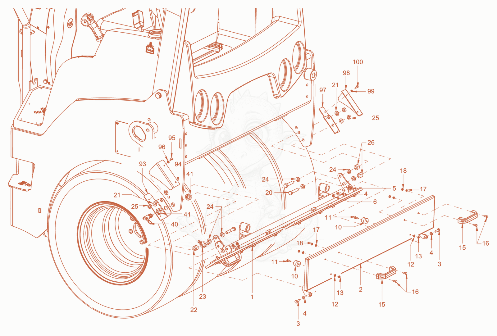 Exploded parts diagram of the scraper of a Wacker Neuson RD40-130CDPF, with numbered balloons