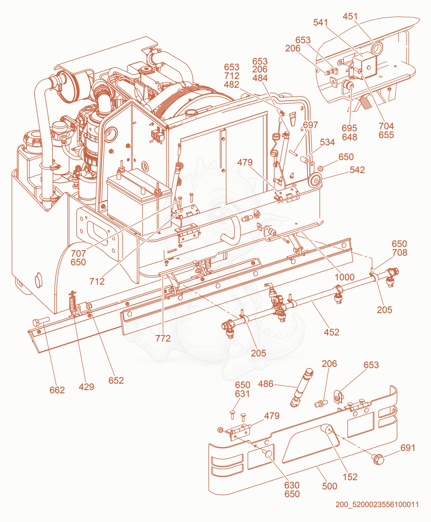 Exploded parts diagram of the Front Frame Bumper of a Wacker Neuson RD27-120, with numbered balloons