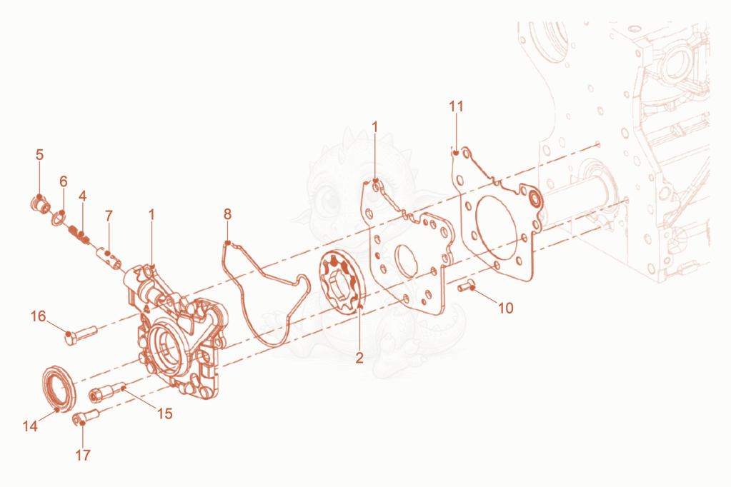 Despiece del Oil pump de una máquina Wacker Neuson DPU80/110KMAT, con globos numerados