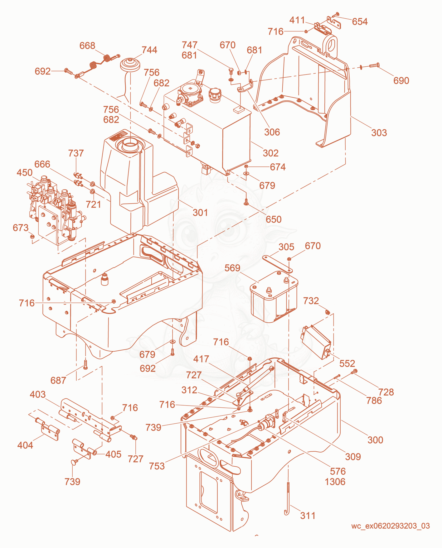 Exploded parts diagram of the Rear Frame of a Wacker Neuson RT82-SC2, with numbered balloons