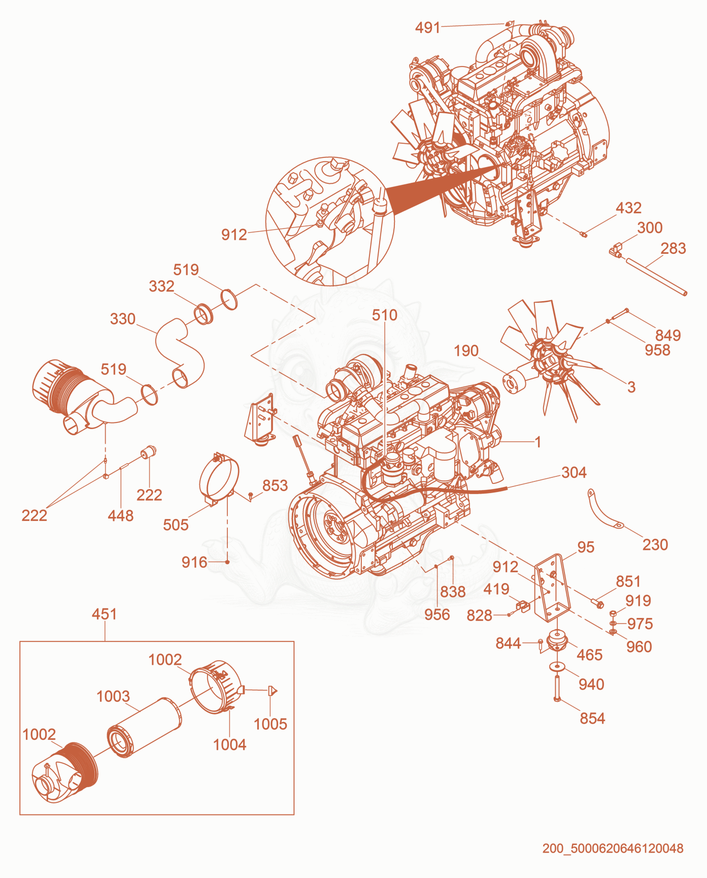 Exploded parts diagram of the Engine cpl. of a Wacker Neuson G70, with numbered balloons
