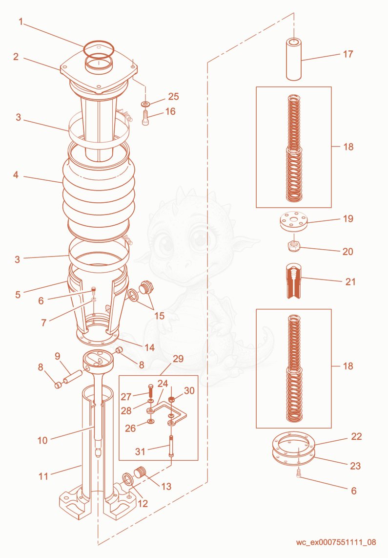 Exploded parts diagram of the Guide Cylinder cpl. of a Wacker Neuson BS700, with numbered balloons