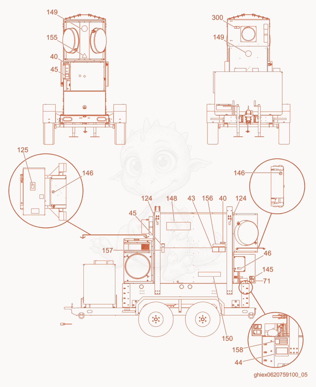 Exploded parts diagram of the Labels of a Wacker Neuson CUB700GM, with numbered balloons