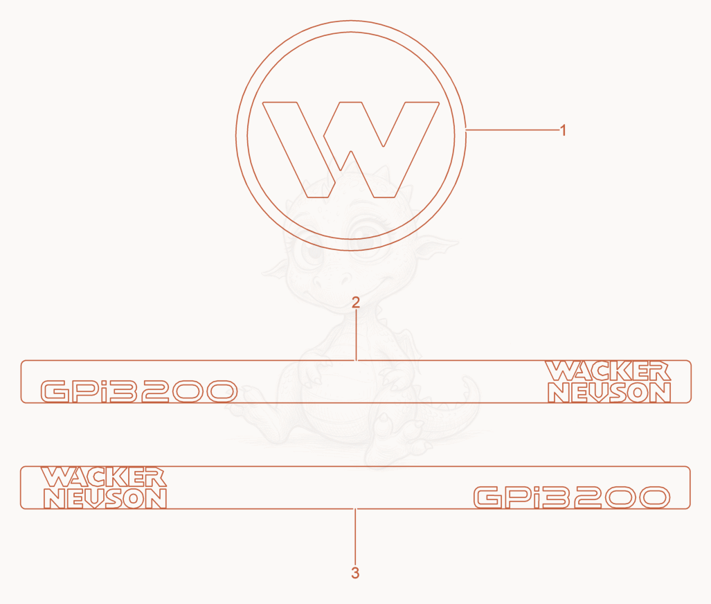 Exploded parts diagram of the Labels of a Wacker Neuson GPI3200, with numbered balloons