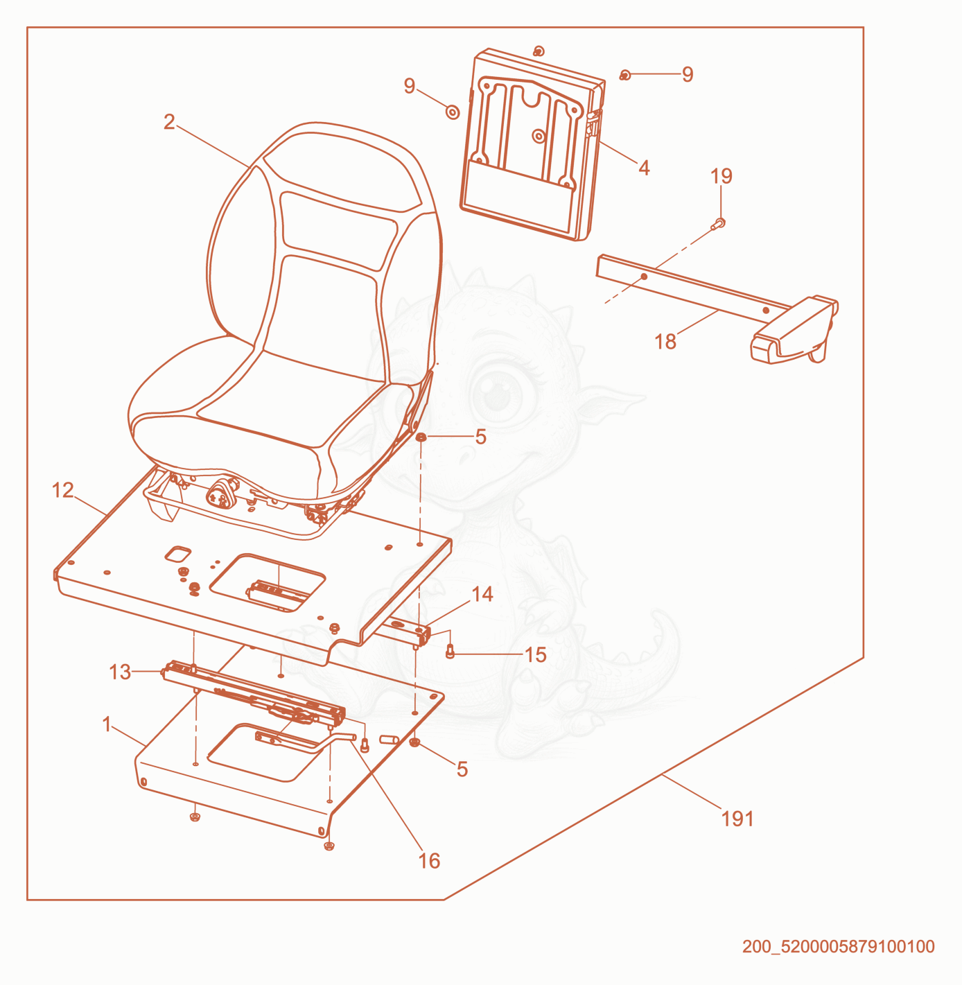 Exploded parts diagram of the Seat cpl. of a Wacker Neuson RD27-120, with numbered balloons