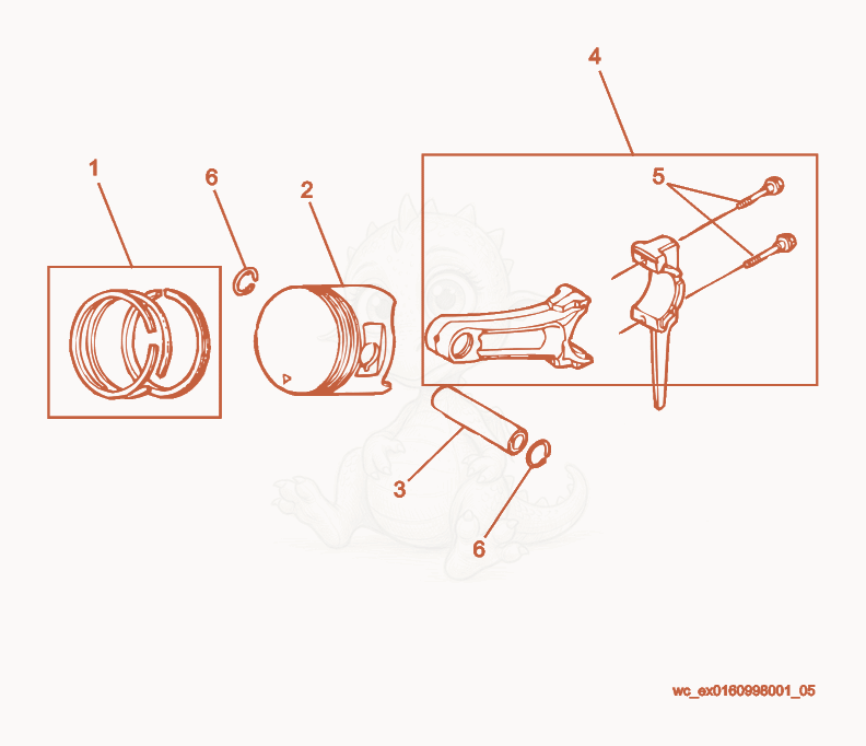 Exploded parts diagram of the Piston of a Wacker Neuson GP5600A, with numbered balloons