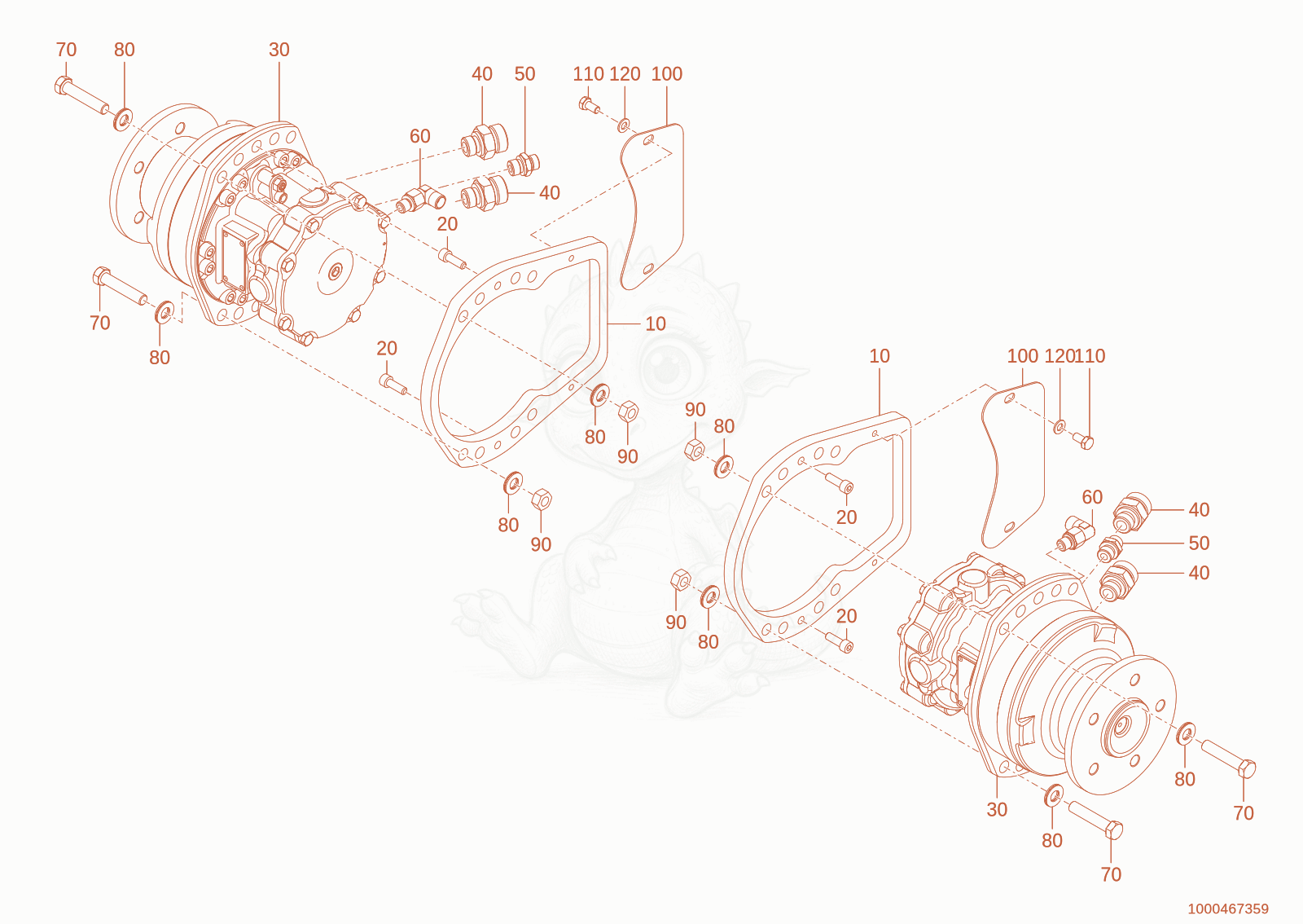 Despiece del wheel motor de una máquina Wacker Neuson WL250(A02-01), con globos numerados