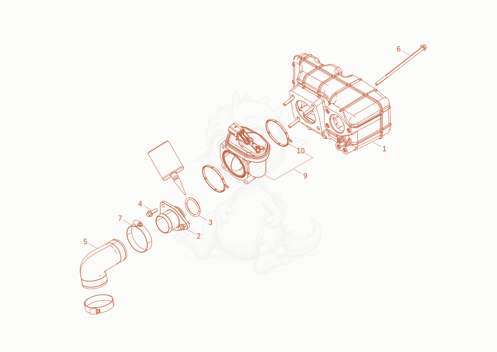 Exploded parts diagram of the suction box of a Wacker Neuson DW60-3, with numbered balloons