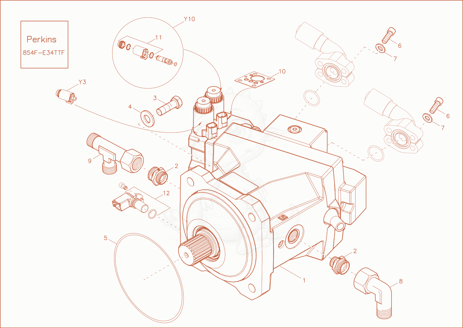 Exploded parts diagram of the VARIABLE DISPLACEMENT MOTOR of a Wacker Neuson DW100, with numbered balloons