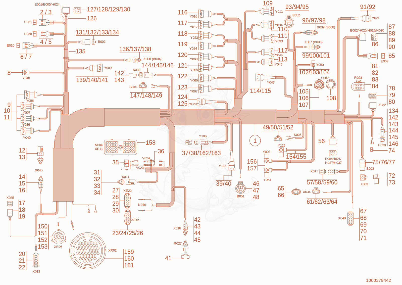 Exploded parts diagram of the wire harness frame of a Wacker Neuson TH955(416-16), with numbered balloons